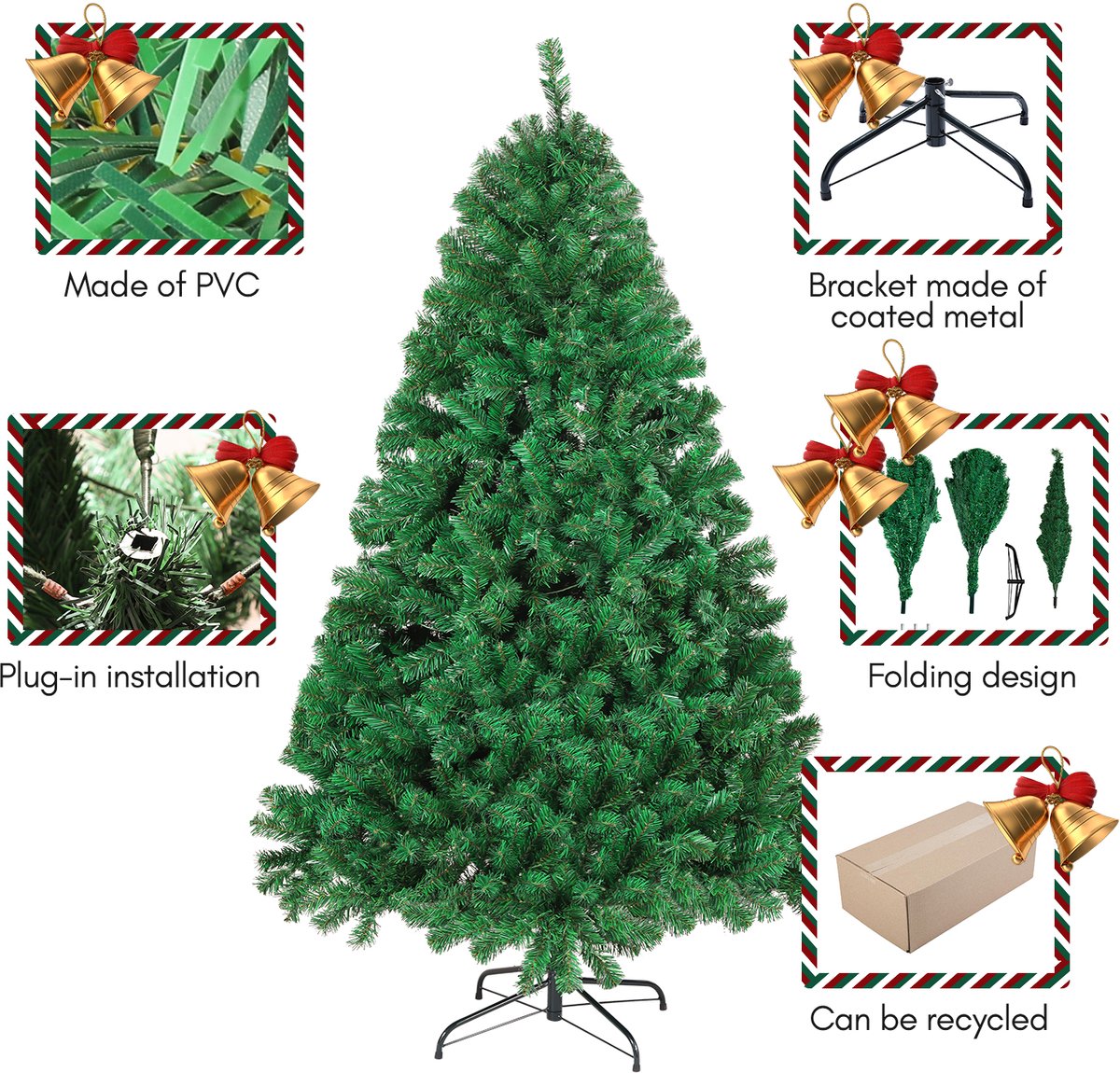 180cm Kunstkerstboom - Realistische PVC Kerstboom - Metalen Standaard - Zonder Verlichting - Groen – foto 4
