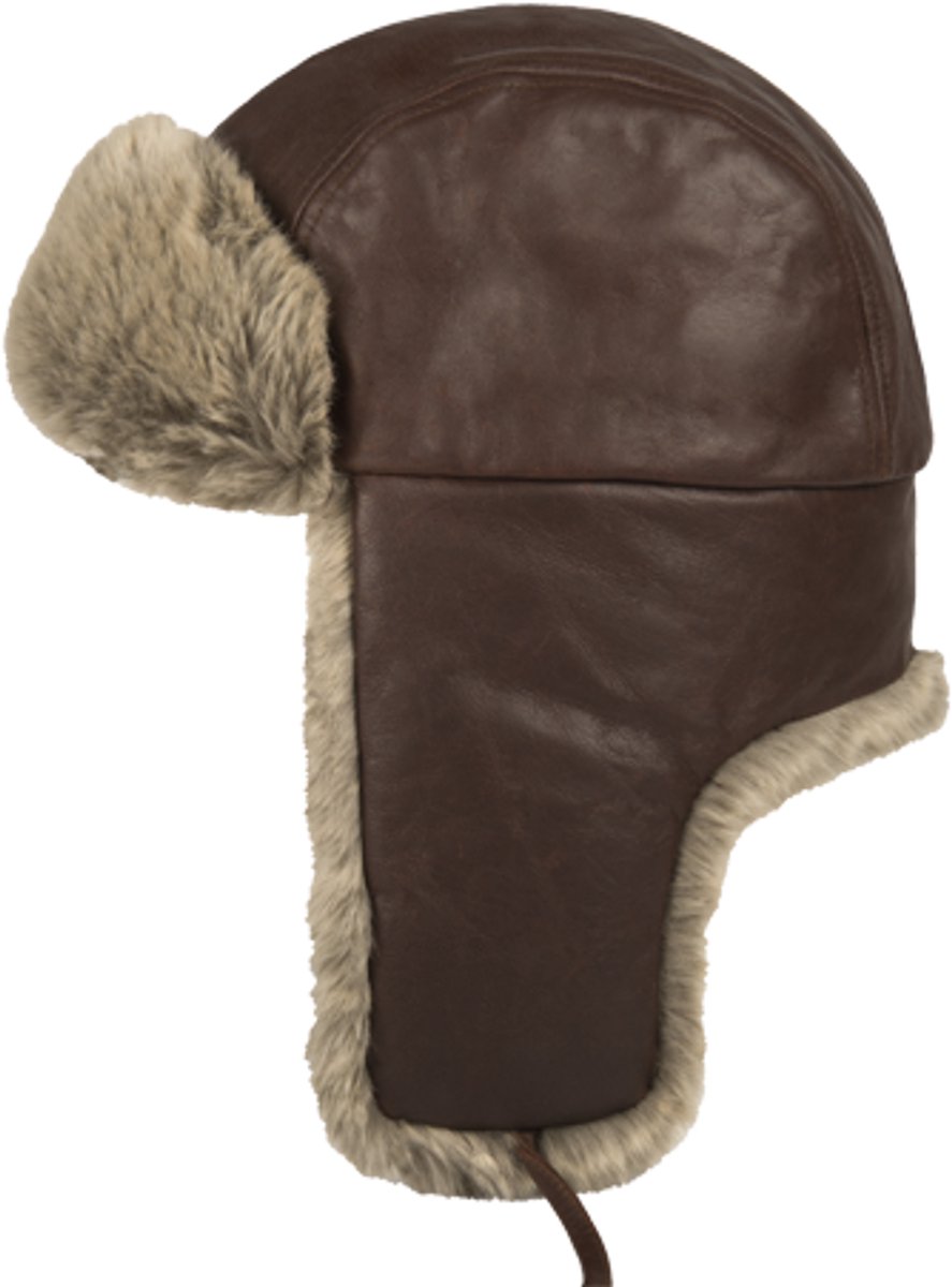 Hatland - Aleksander - Pilotenmuts van leer - Bruin - Maat M - Unisex