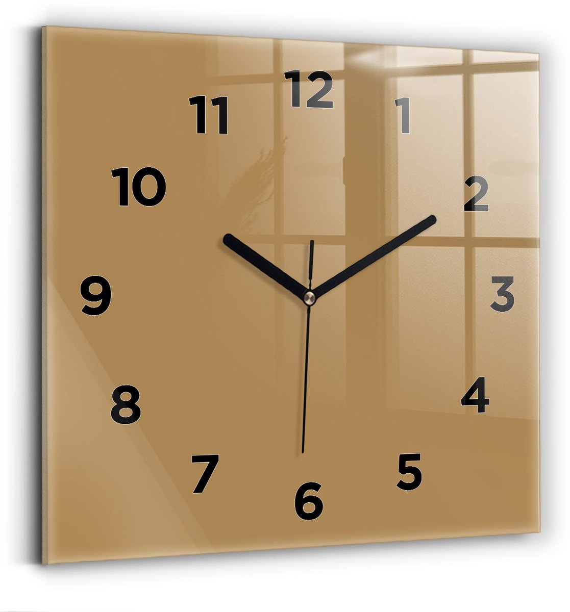 Wallfluent Wandklok - Beige Vierkante Glazen Wandklok - 30 cm x 30 cm - Beige Wandklok - Zwarte Handen - Wandklok Met Cijfers - Wandklok voor in de Keuken - Vierkante Glas Klok - Scandinavisch Wandklok - Vierkante Glazen Klok