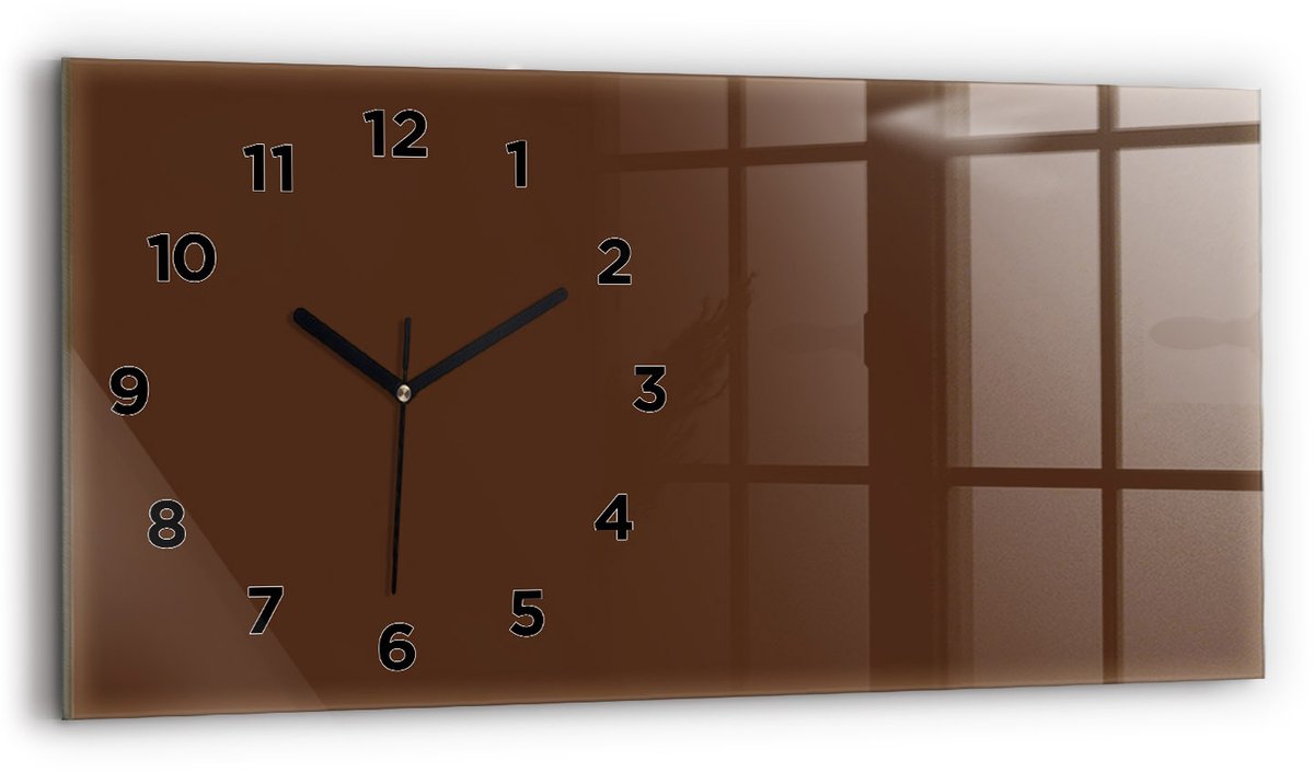 Wallfluent Wandklok - Bruin Glazen Klok Rechthoekige - 60 cm x 30 cm - Bruin Wandklok - Zwarte Handen - Wandklok Met Cijfers - Wandklok voor in de Keuken - Rechthoekige Glas Klok - Industrieel Wandklok - Rechthoekige Glazen Wandklok