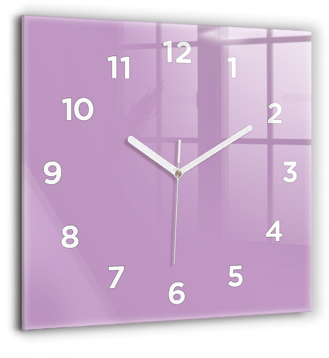 Wallfluent Wandklok - Lila Vierkante Glas Klok - 60 cm x 60 cm - Lila Wandklok - Witte Handen - Wandklok Met Cijfers - Stille Wandklok Slaapkamer - Vierkante Glazen Klok - Minimalistisch Wandklok - Vierkante Glazen Wandklok