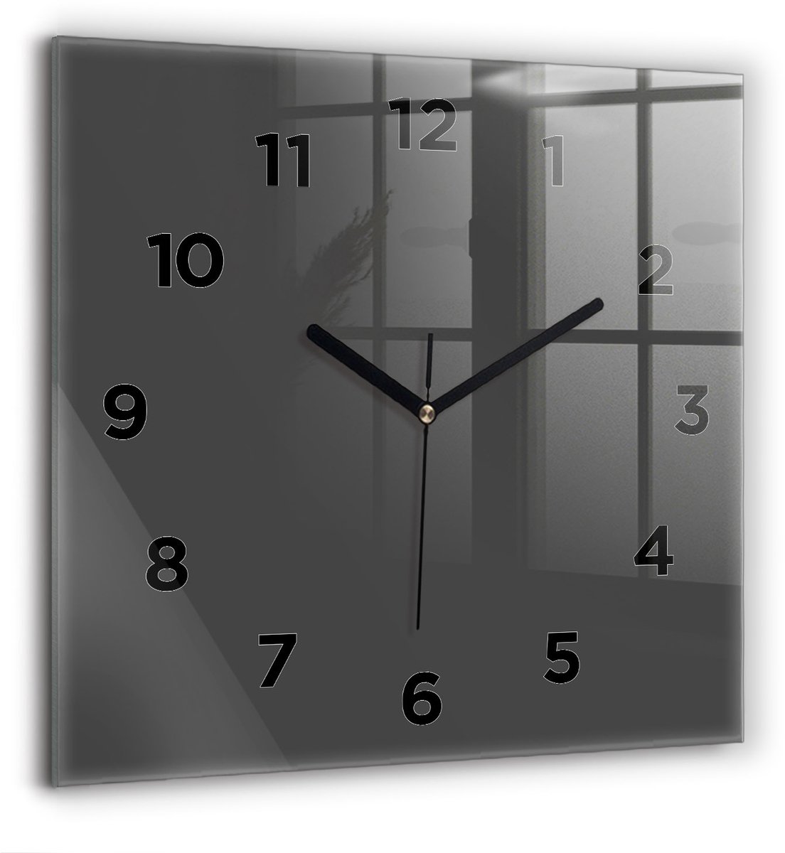 Wallfluent Wandklok - Grijs Vierkante Glas Klok - 60 cm x 60 cm - Grijs Wandklok - Zwarte Handen - Wandklok Met Cijfers - Stille Wandklok Slaapkamer - Vierkante Glazen Klok - Minimalistisch Wandklok - Vierkante Glazen Wandklok