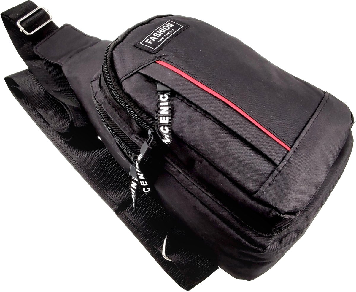 Crossbodytas Unisex - Zwarte Oxford-stof - Schoudertas met 4 Vakken Dames en Heren