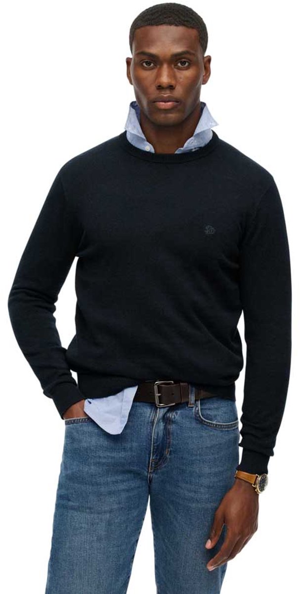 Superdry Essentials Katoenen Trui Heren Sweaters Marineblauw