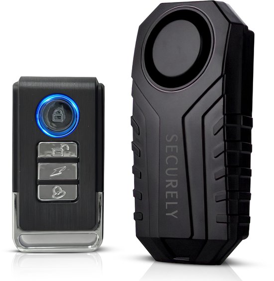 Securely FietsAlarm - met Afstandsbediening – 113 dB – Waterdicht Fietsalarm – Systeemalarm voor Fiets en Scooter – Anti-Diefstal Beveiliging voor Fiets, E-Bike, Fatbike, Motor(fiets), Step & Camper