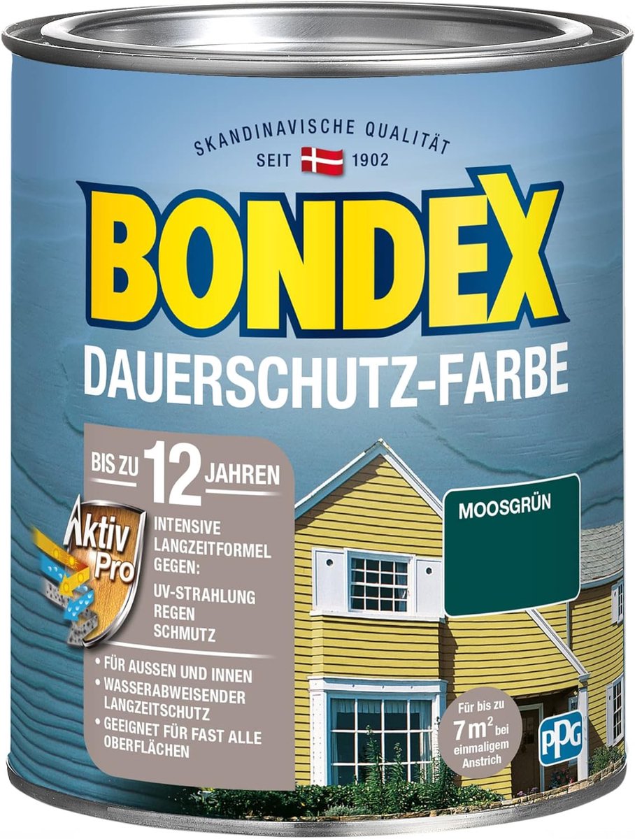 Bondex Permanente Beschermingsverf Mosgroen 0,75 L voor 7 m² | Uitstekende kleurstabiliteit | Weer- en UV-bescherming - tot 12 jaar | Zijdeglans | Permanente beschermingsverf | Houtverf