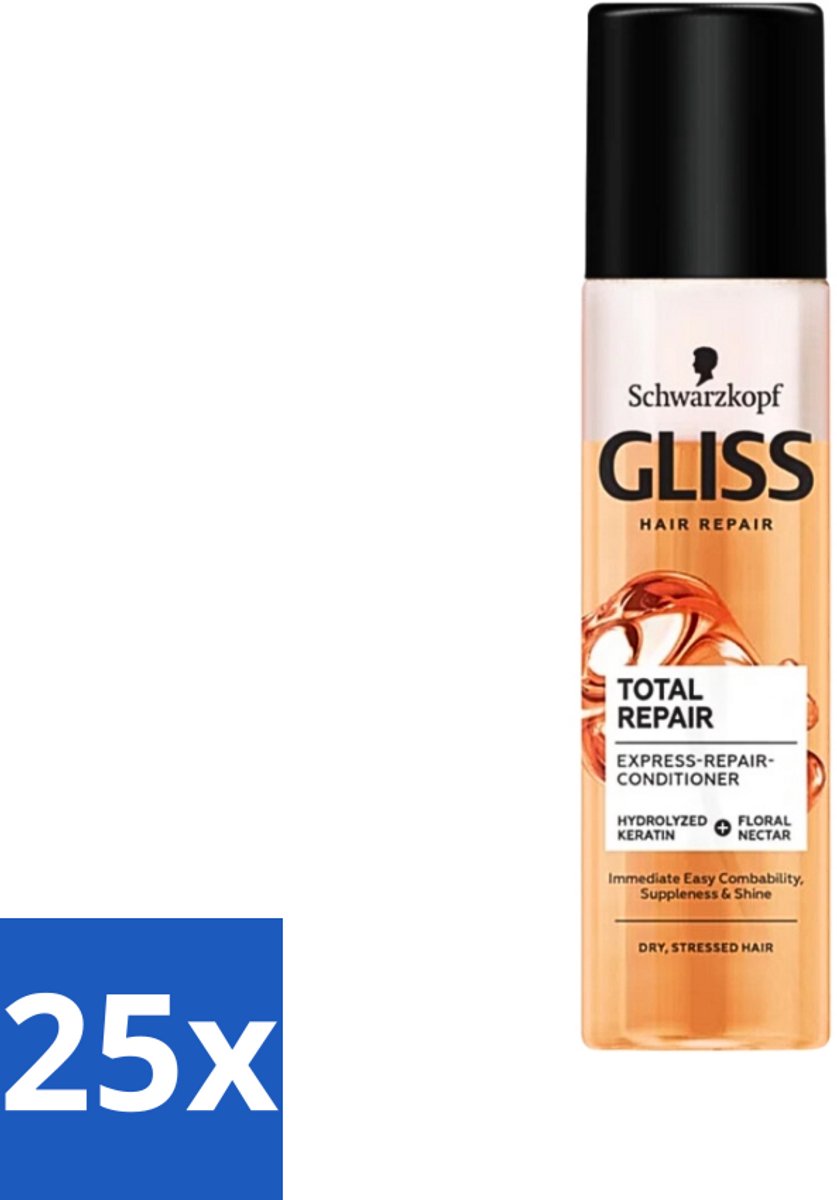 25 x Gliss - Total Repair Anti-Klit Spray - Voor Beschadigd en Droog Haar - 200 ml - Haarspray - Anti Klit Spray - Haar Herstel - Haar Bescherming - Droog Haar