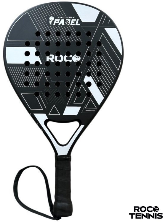 Padelracket | Roco Tennis | 12k Carbon | Eva Foam | Gevorderd Niveau | Competitiespeler | Inclusief Hoes | Gratis Grip Extra | Zwart | Wit |