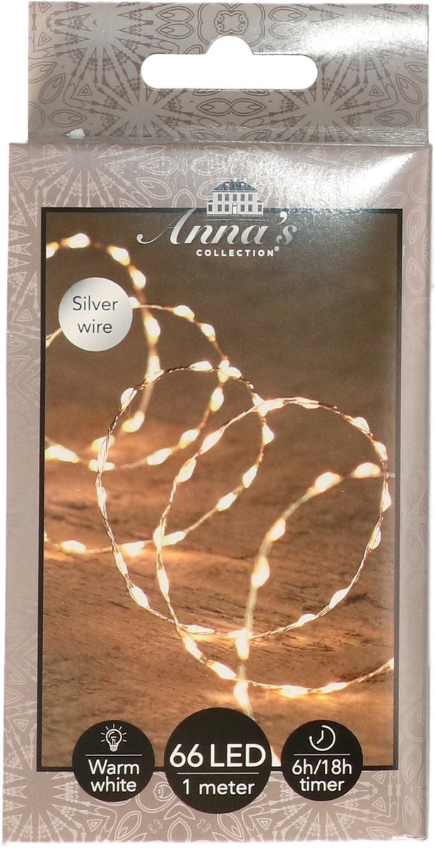 Anna's Collection Draadverlichting lichtsnoer - 66 led lampjes - warm wit - zilver draad - 100 cm - lichtdraad - kerstverlichting