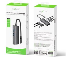 Rixus RXHU10 USB-C To HDMI Adaptor With Docking Station Grey