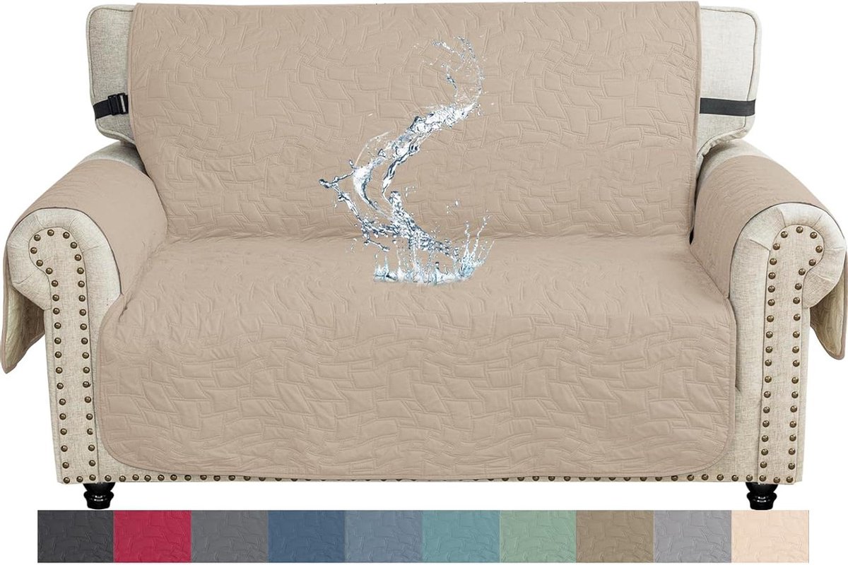 Allecto plus - Waterdichte Bankhoes voor 2-Zits Bank, Universele Bankovertrek, Krasbestendige Sofa Cover, Armsteunbeschermer Honden Katten, Beige, Woonkamer Sofa Set