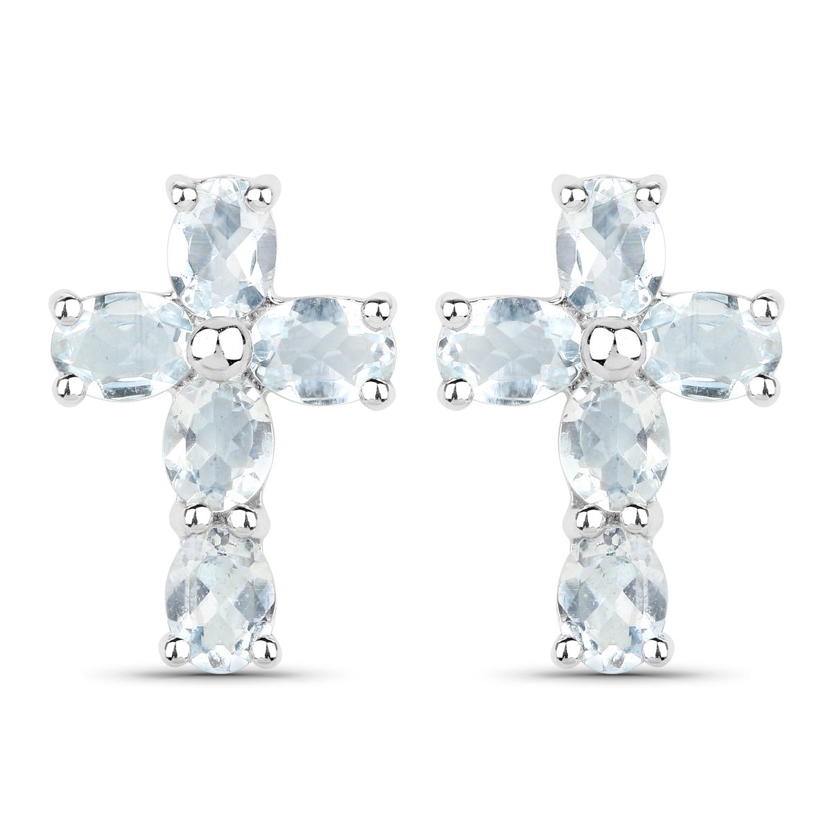 Vira Jewels Ohrringe Silber 925 rhodiniert Kreuz-Motiv mit echten Aquamarin-Steinen
