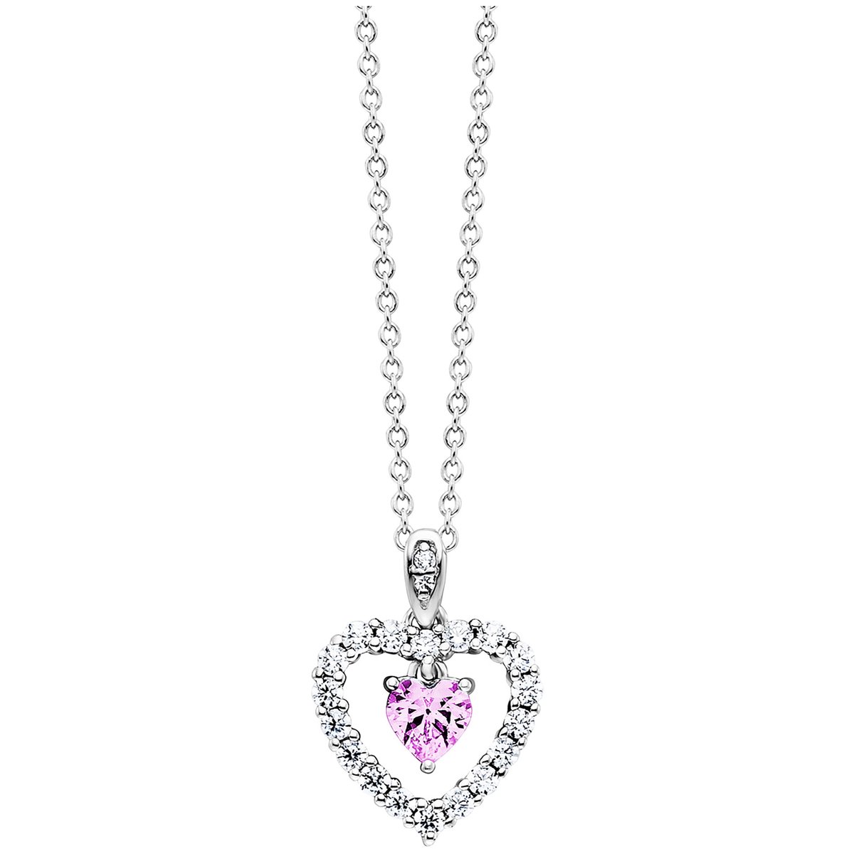 Julie Julsen Anhänger mit Kette 925 Silber rhodiniert Herz Zirkonia weiß rosa