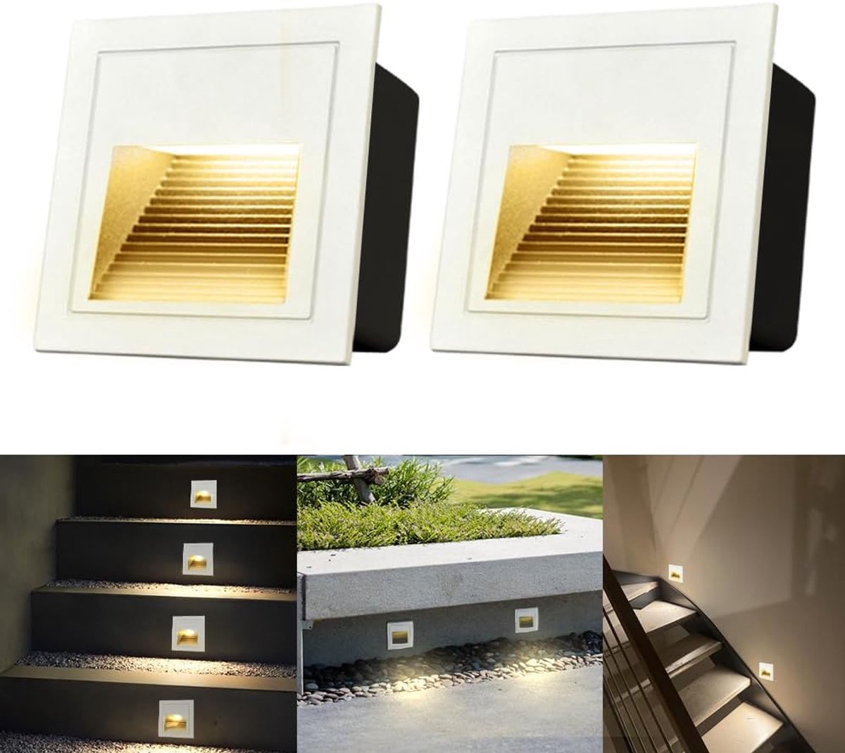 Hoekige Led-trapverlichting voor binnen en buiten - Warm Wit 3000K, IP65 Waterdicht