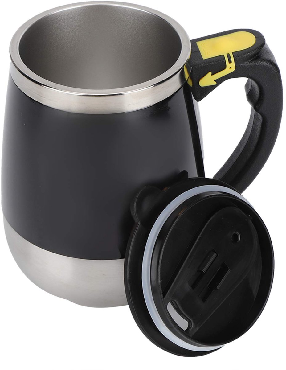 400ML zelfroerende koffiemok, roestvrijstalen USB-oplaadmengbeker voor koffie, melk, warme chocolademelk, automatische roermengbeker(Zwart)