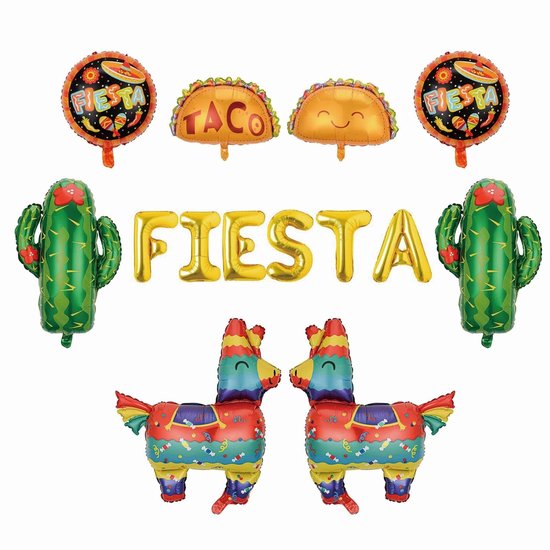 TRANKIELO® - 9-delige Mexicaanse feestdecoratie - Cactus, Taco en Lama Folieballonnen voor Bruiloften en Verjaardagen