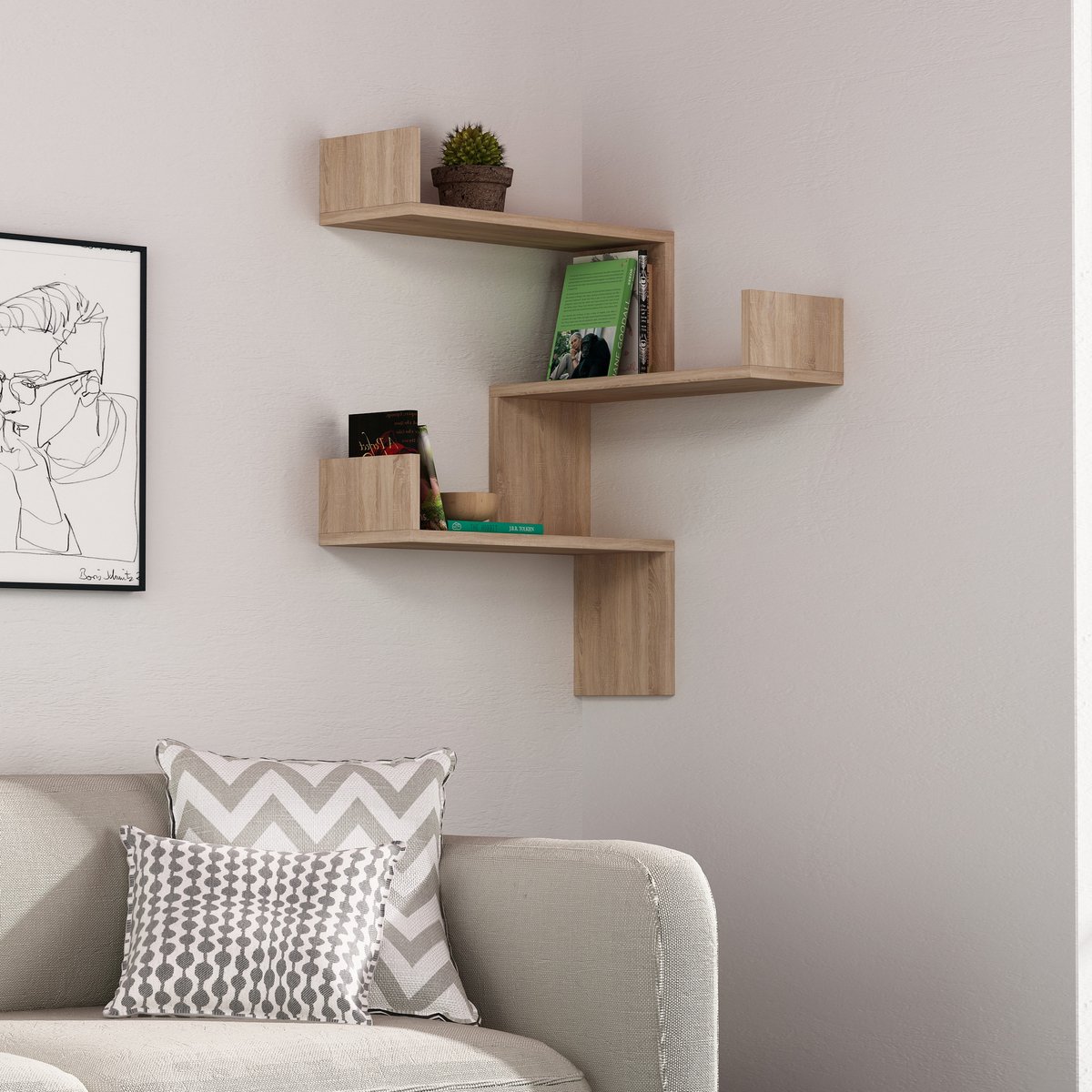 Skye Decor , Wandplank, Luksa - Oak, Gemelamineerde spaanplaat, Eiken, 60 x 90 x 60 cm
