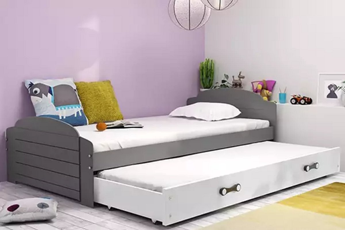 BMS LILI - Pull-Out Jeugd Bed - 90x200 met Matras en Lade - Graphiet/Wit