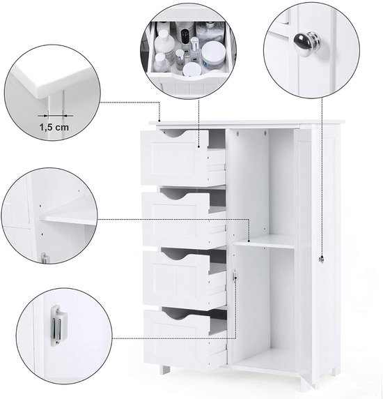 Songmics - Kast met 4 Korven en Deur - Wit