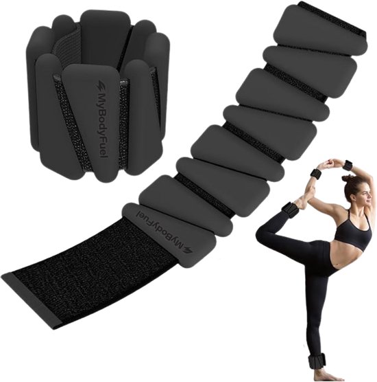 Foto: Mybodyfuel siliconen enkel en pols gewichten 900 gram 2 stuks gewichten enkelgewichten polsgewichten ankle weights zwart