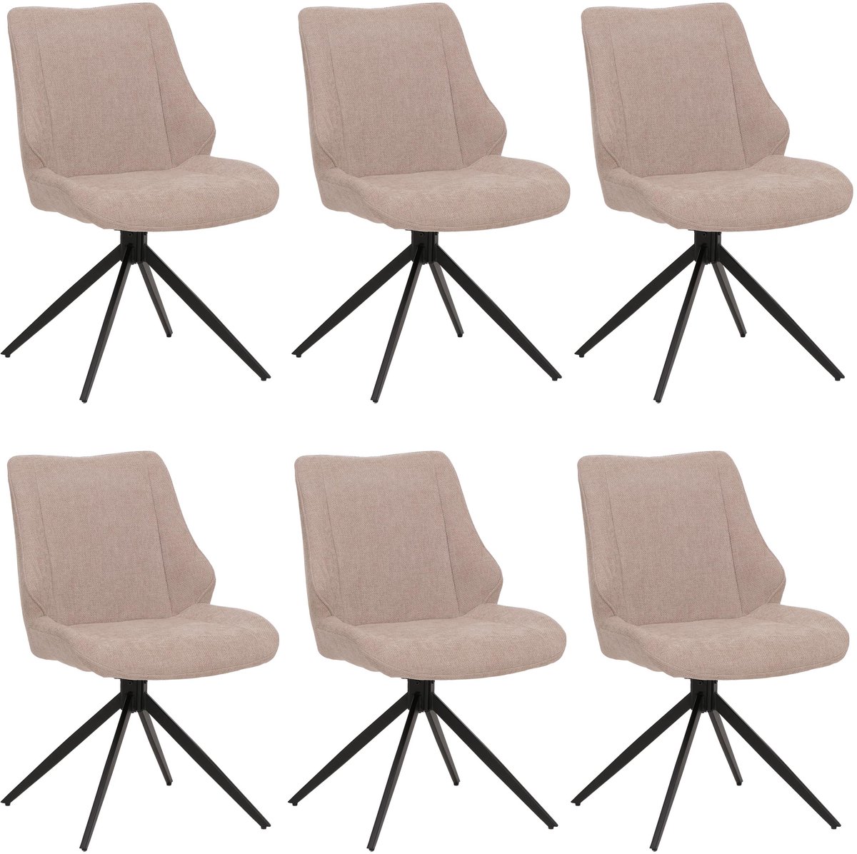 Set van 6 eetkamerstoelen MCW-O48, keukenstoel, draaibaar met Auto-Return, stof/textiel chenille (320 g/m²) ~ beige