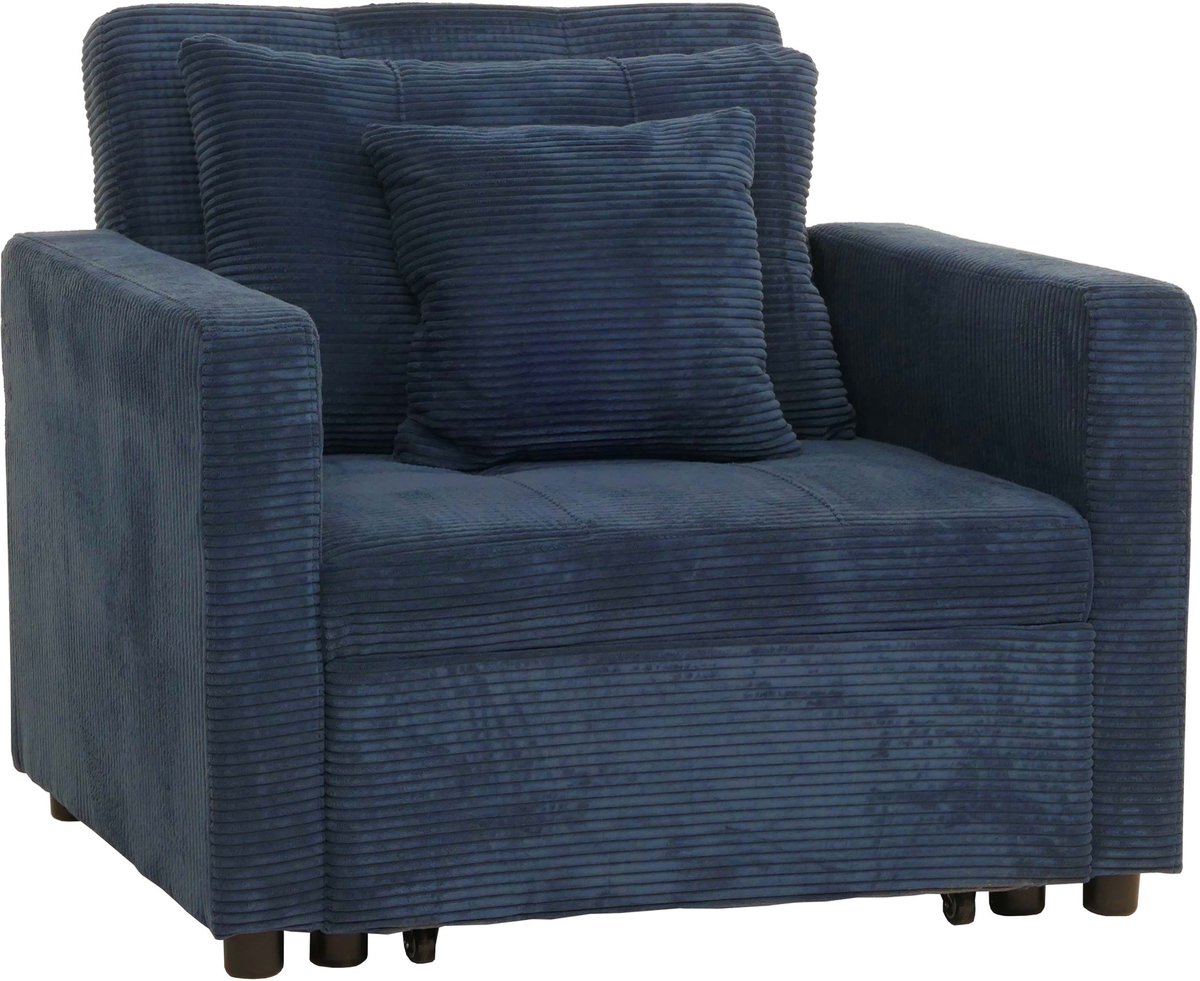 MCW Fauteuil bed MCW-L90, inklapbare fauteuil logeerbed, ligvlak 200x100cm stof/textiel koord ~ blauw