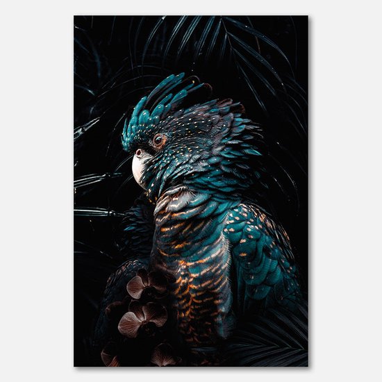 Schilderij op canvas - 40 x 60 cm - Kaketoe in donkere jungleomgeving - PosterJunkie