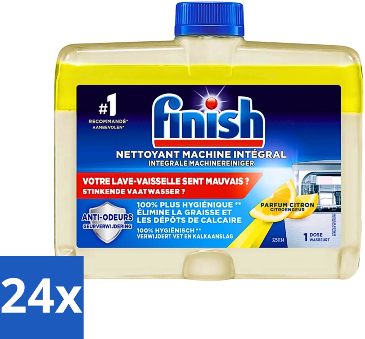 24 x Finish - Vaatwasmiddel - Hygiene Machinereiniger Lemon - Hygiënische Reiniging - 250 ml - Vaatwasser Reiniger - Vaatwasser Ontkalken - Vaatwasser Schoonmaken - Vaatwasser Onderhoud - Finish Reiniger