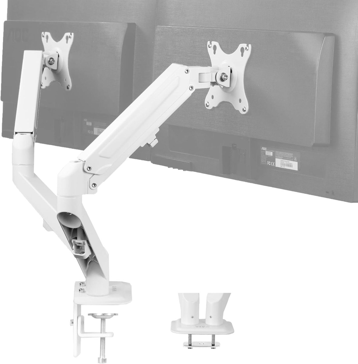 Dubbele Monitorarm met Pneumatische Veer, Geschikt voor 17-27 inch Schermen, VESA 100x100, Wit