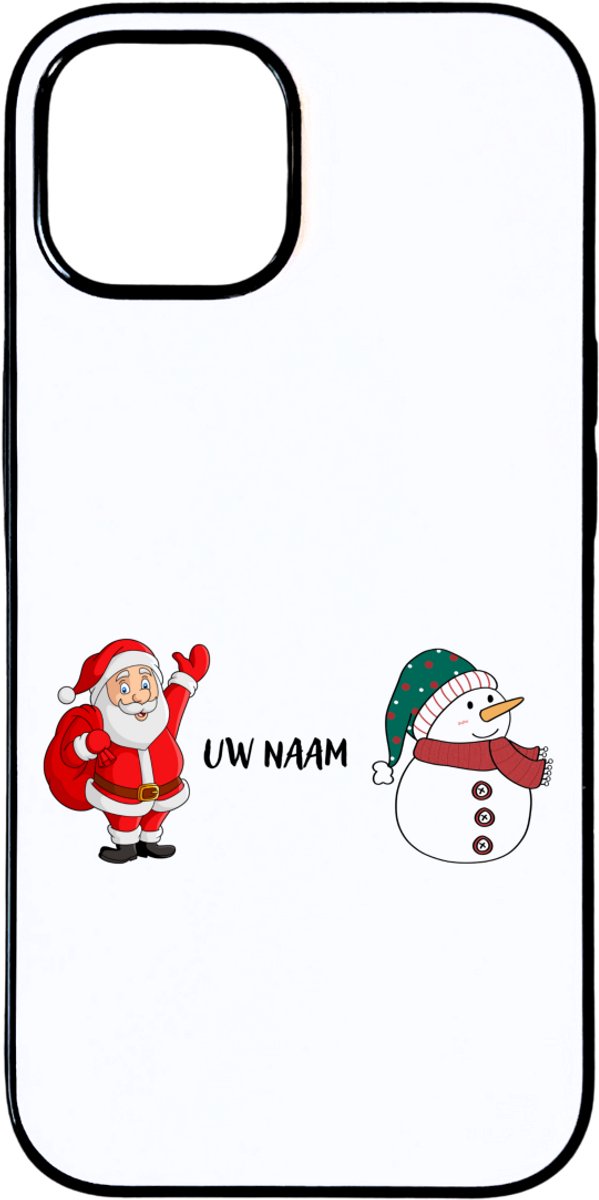 Hacebo® - Kerst sneeuwpop en kerstman met eigen naam telefoonhoesje - Kerstmis - Kerst beker - telefoonhoesjes - winter - kerst - christmas - kerst cadeau - hoesje geschikt voor iPhone 15