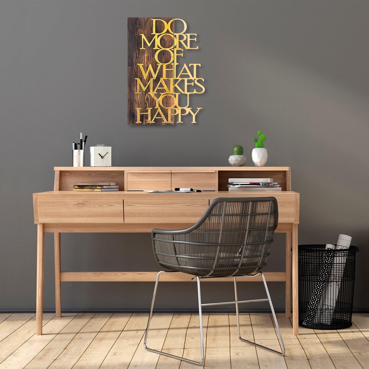 Azomor® Unieke Wanddecoratie van Hout en Metaal met Walnoot en Gouden Accenten