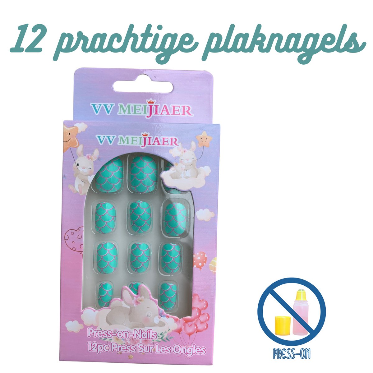 Kinder Plaknagels | Valse Nagels | 12 Stuks | Geen Lijm Nodig | Blauwe Vlinder