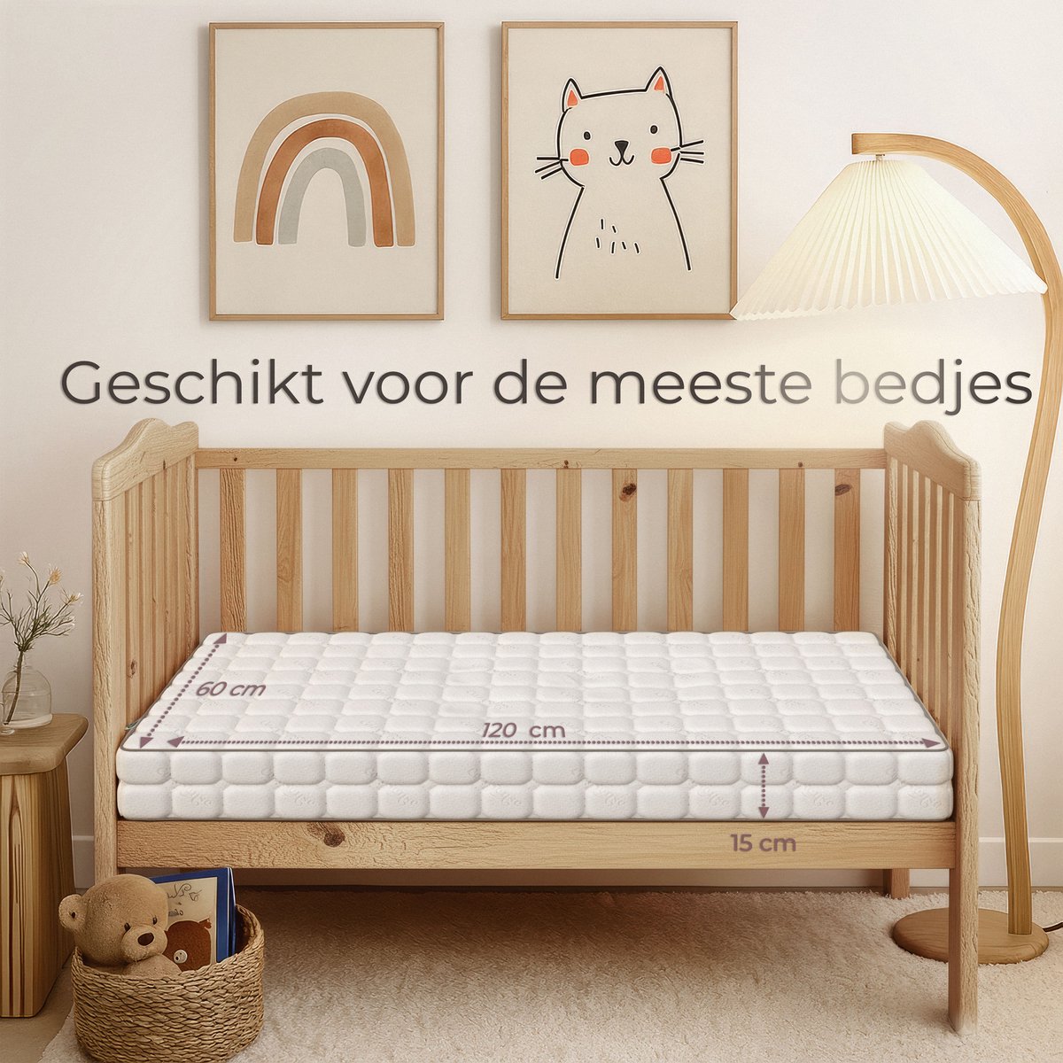 CozySense® Baby Matras 60x120 - Ledikant - Voor Baby’s & Peuters - 100% Katoenen Hoes - Waterdicht & Hypoallergeen - Drukverlagend Gel Traagschuim – foto 7