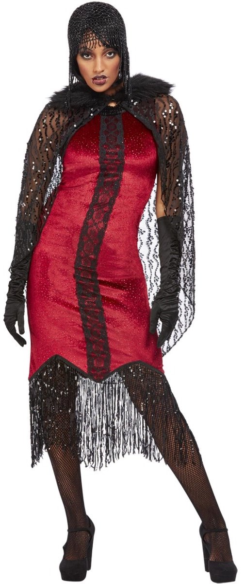 Smiffys Kostuum -S- Deluxe Vampire Flapper Rood