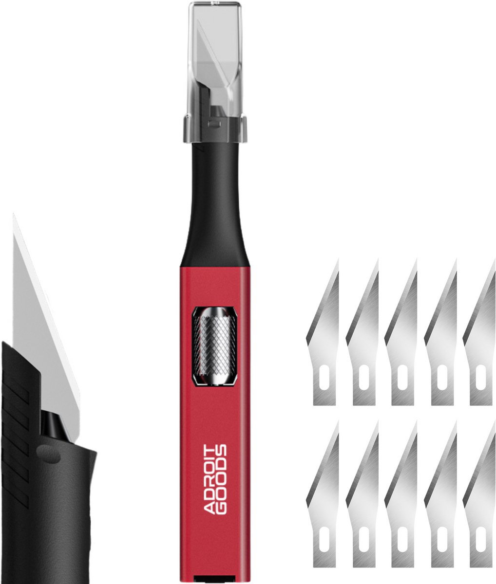 AdroitGoods Premium Precisiemes set – Duurzaam & Veilig Snijgereedschap - Snijmes - Hobbymes - Inclusief 10 mesjes - Rood
