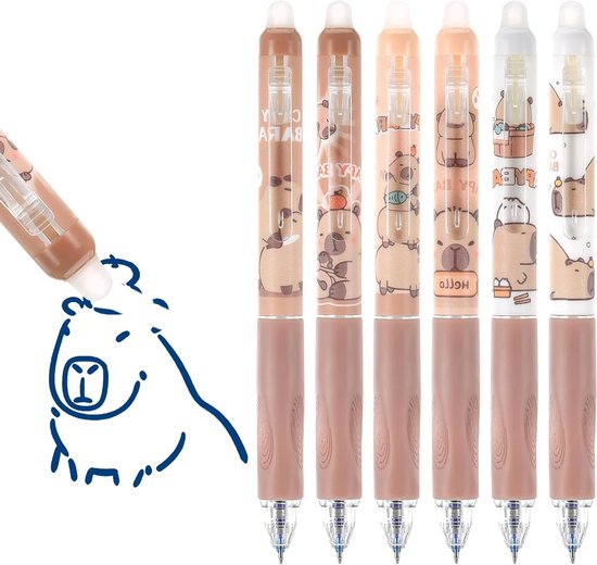 Thelau - Gelstiften Set6 stuks, 0,5 mm punt, uitwisbare inkt, met gum, voor school en kantoor