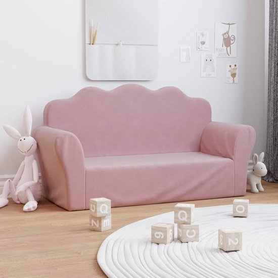 vidaXL - Kinderbank - 2-zits - roze - zacht - pluche — afbeelding 3
