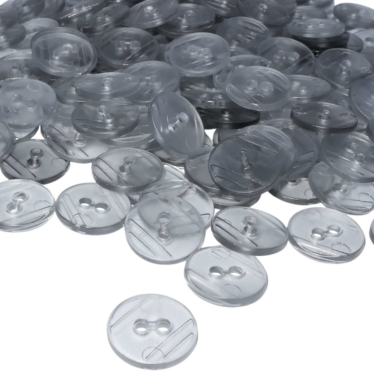 C56462-100 ronde knopen Ã˜15x2.2mm met 2 gaten - grijs doorschijnend - van plastic - gaten Ã˜2mm