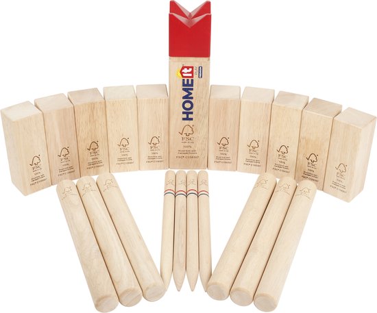 Home It® Kubb Vikingschaakset voor buiten, van FSC-rubberboom met koning, 10 kubbs, 6 werpstokken en markeringspins, robuuste draagtas voor tuin en outdoorspele