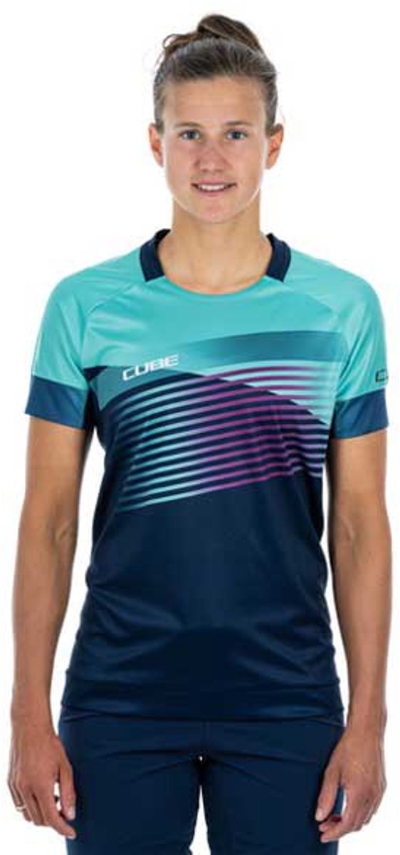 Cube Teamline Korte Mouw Enduro Trui Blauw 3XL Vrouw