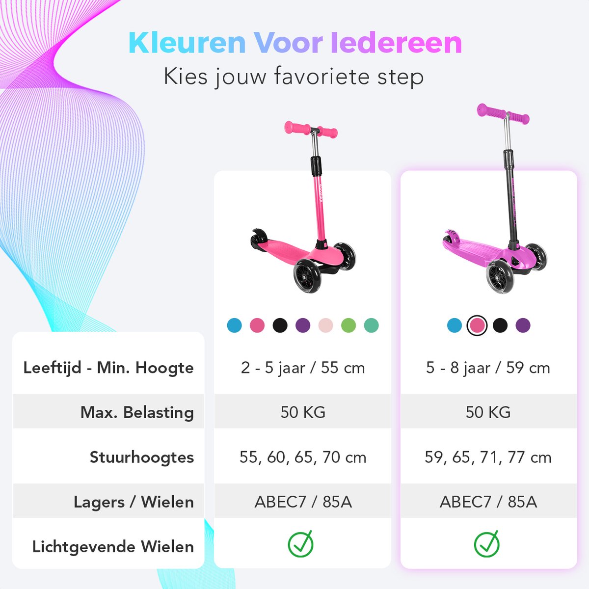 LifeGoods TurboRide Kinderstep - Step 5-8 Jaar - 3 Lichtgevende LED Wielen - Hoogte Verstelbaar - Jongens/Meisjes - Roze — afbeelding 3