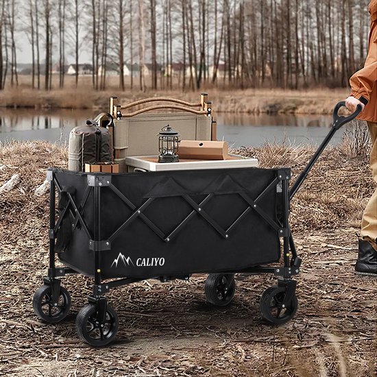 CALIYO Bolderkar Opvouwbaar - Bolderwagen 100L - Draaibare wielen mét rem - Verstelbare hendel - Inklapbare Bolderwagen - Compact - Zwart — afbeelding 5