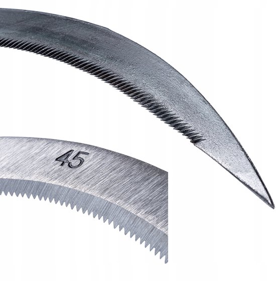KADAX Sikkeltje met lang lemmet van metaal, ronde sikkel met houten handgreep, handgreep, handgreep, bladomhulsel, tuinsikje, snijbescherming, zeisensikkel (rond, zilver) van Merkloos	 — afbeelding 3