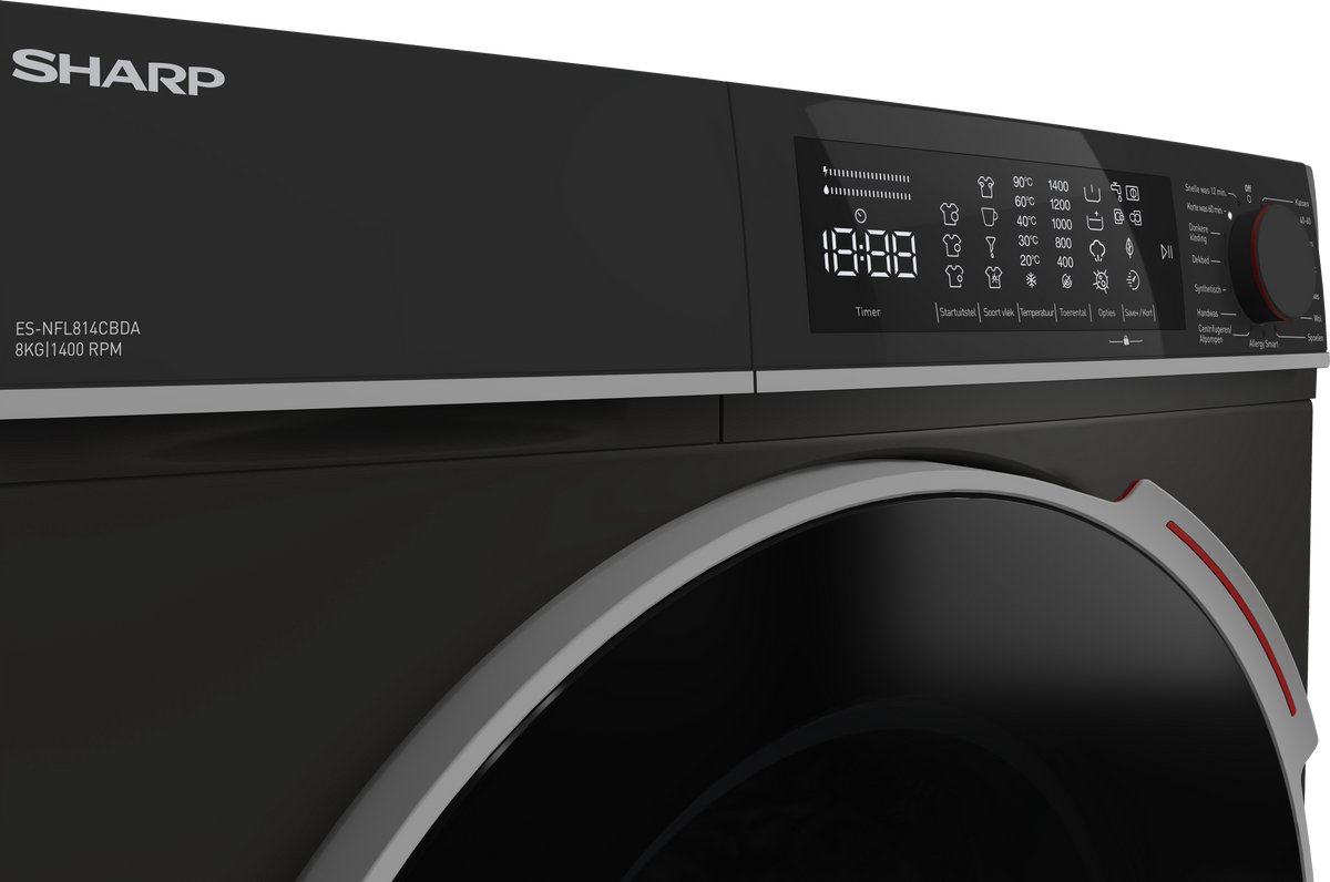 Sharp ESNFL814CBDABX wasmachine 8 kg met stoom thumbnail 5