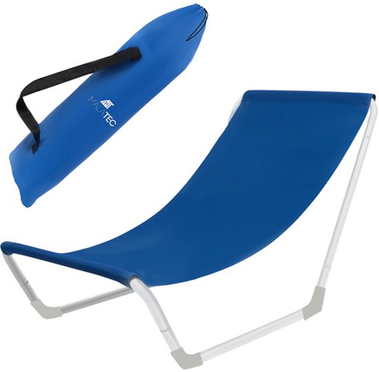 AKTIVE Strandstoel – Inklapbaar En Kantelbaar, 5 Standen, Marineblauw, Aluminium Frame, Met Hoofdkussen En Zijzak, Max. 110 Kg, Gewicht 3 Kg