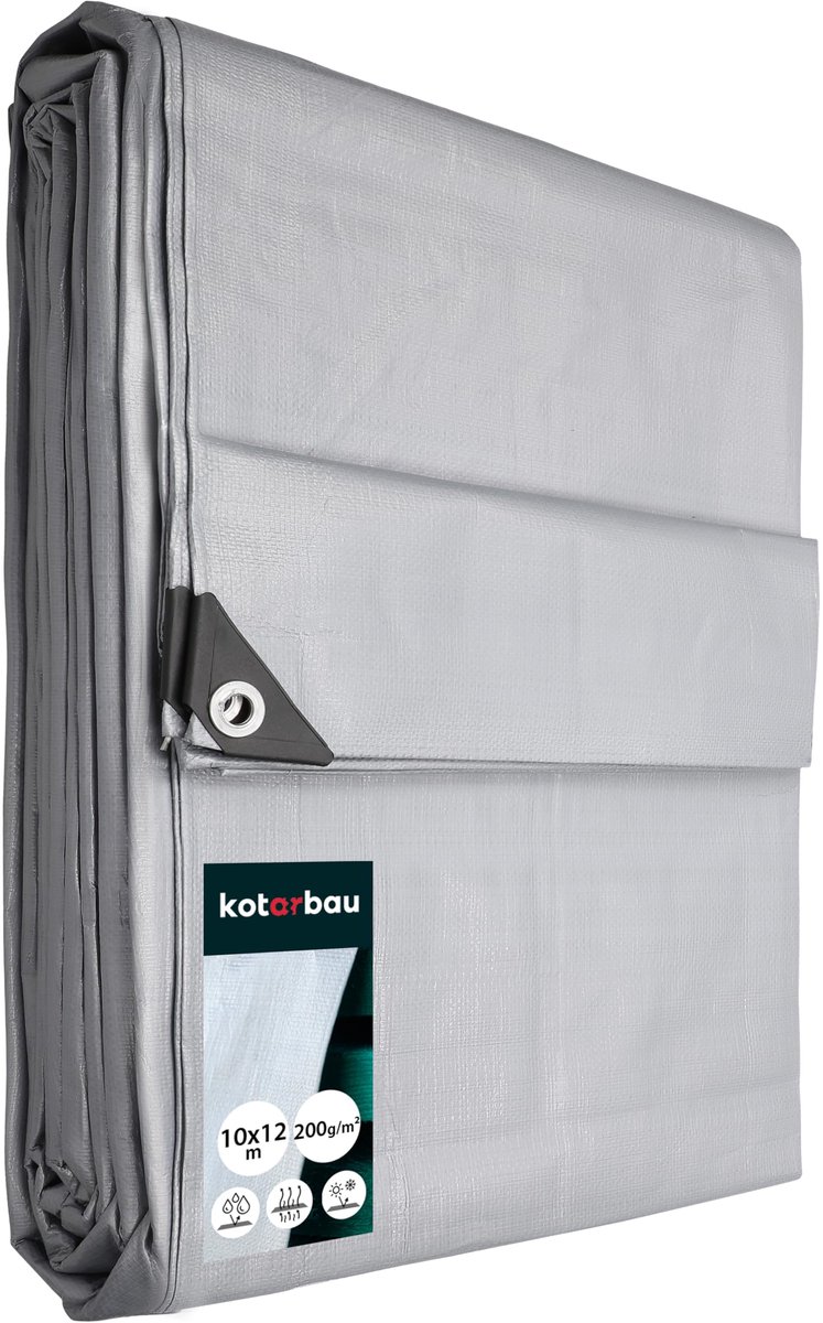 KOTARBAU® Afdekzeil, Polyethyleen, 10 x 12 m, Zilver, 200 g/m2, Waterdicht, Zeil Afdekking, Beschermzeil voor Meubels, Afdekzeil uv-bestendig, Zeil voor bescherming buiten
