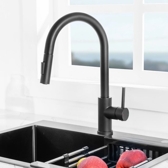 Évier de cuisine en granit CECIPA max 60 x 45 cm Anthracite - Éviers avec robinet - Acier inoxydable - Évier avec système d'évacuation d'eau - Évier en granit avec égouttoir