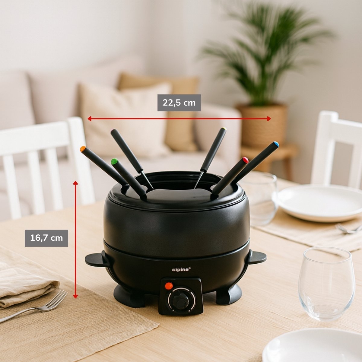alpina Fondueset Elektrisch 800W – Fonduepan 2L voor 6 Personen - Geschikt voor Kaasfondue en Chocolade Fondue – Incl. Fonduevorken – Instelbare Temperatuur – RVS met Antiaanbaklaag – foto 7
