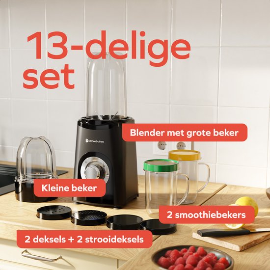 KitchenBrothers Smoothie Blender - 2-in-1 - Blender to Go - 4 Bekers - Smoothie Maker To Go - Mini Blender - Zwart van KitchenBrothers — afbeelding 3
