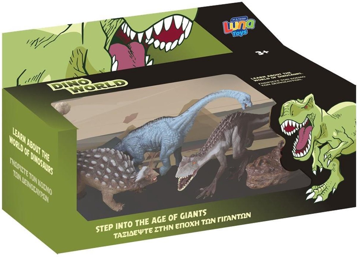 Luna Toys Dinosaur Set – 4 Dinosaurusfiguren – Creatief Rollenspel – 31×14×18,5 cm – 2 Designs (willekeurig geleverd)